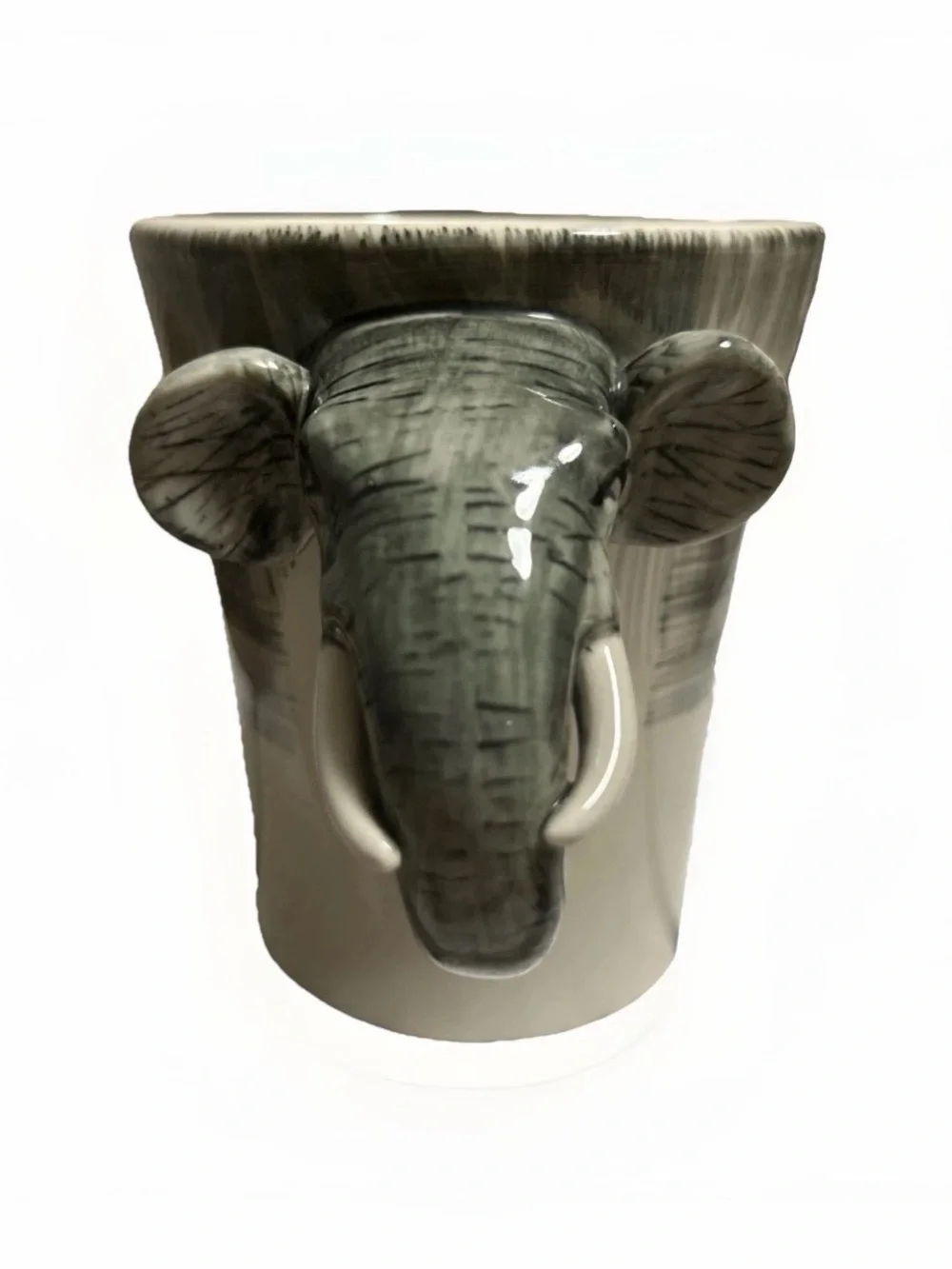 Elephant-Handle Ceramic Art Mug in Gray and Cream